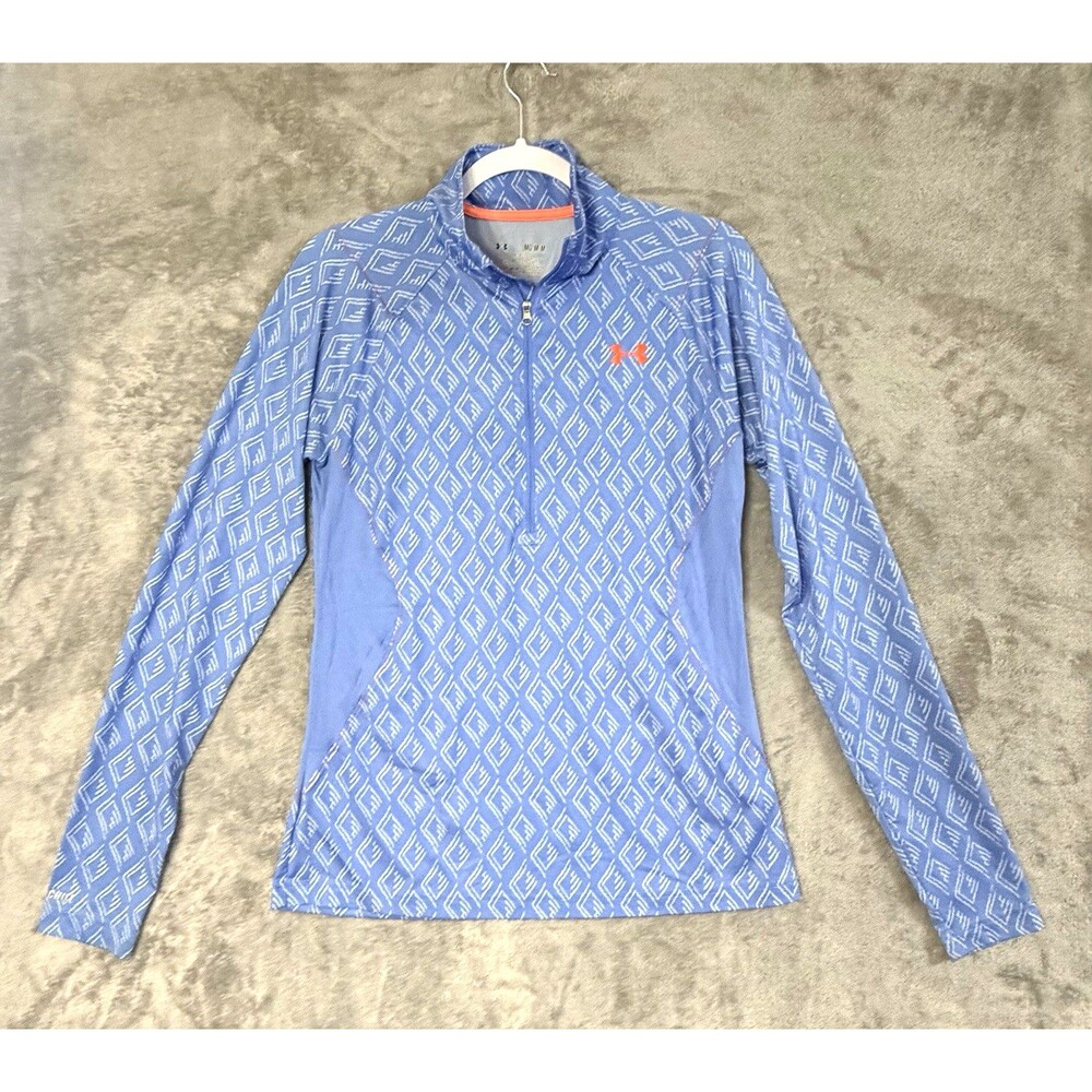 Under Armour HeatGear Womens Medium Blue Pattern 1/4 Zip‎ Athletic Pullover Fit